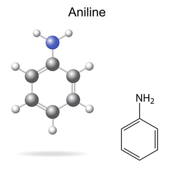 Structural formula and model of aniline