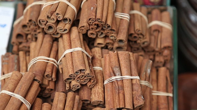 Stack of cinnamon in Turkish bazar