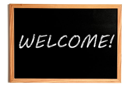 Welcome Text on Chalkboard