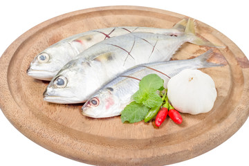 fresh mackerel fish on chopping block