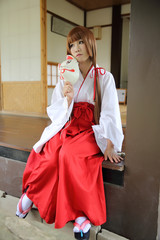 Japanese Women in Traditional Dress Miko