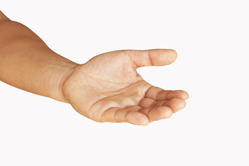 man empty hands isolated, palms on white background