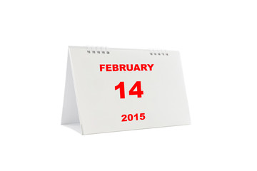 Valentines day. Small table calendar showing the date 14th of Fe