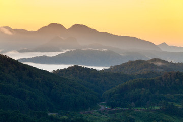 Naklejka premium Landscape. mountain during sunrise in Mae Hong Son,Thailand