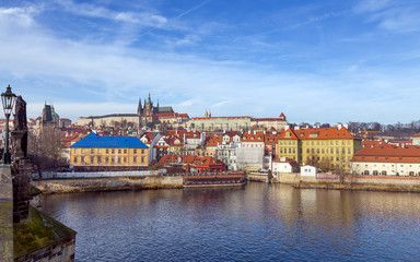 View of Prague castle from Charles bridge, Czech Republic 