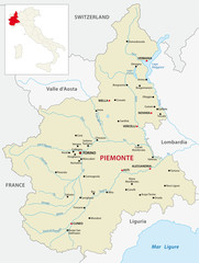 Piedmont Map with outline map Italy - obrazy, fototapety, plakaty