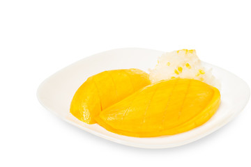 Sticky Rice with Mango isolated on white background