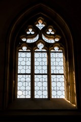 Old window inside the gothic church of Saint Barbara in Kutna Ho
