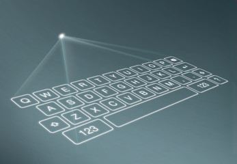 Digital virtual keyboard on blue background