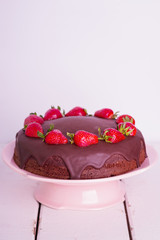 Chocolate cake with strawberry. Selective focus.