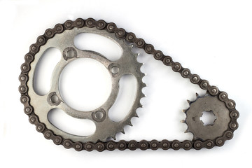 Roller chains with sprockets for motorcycles