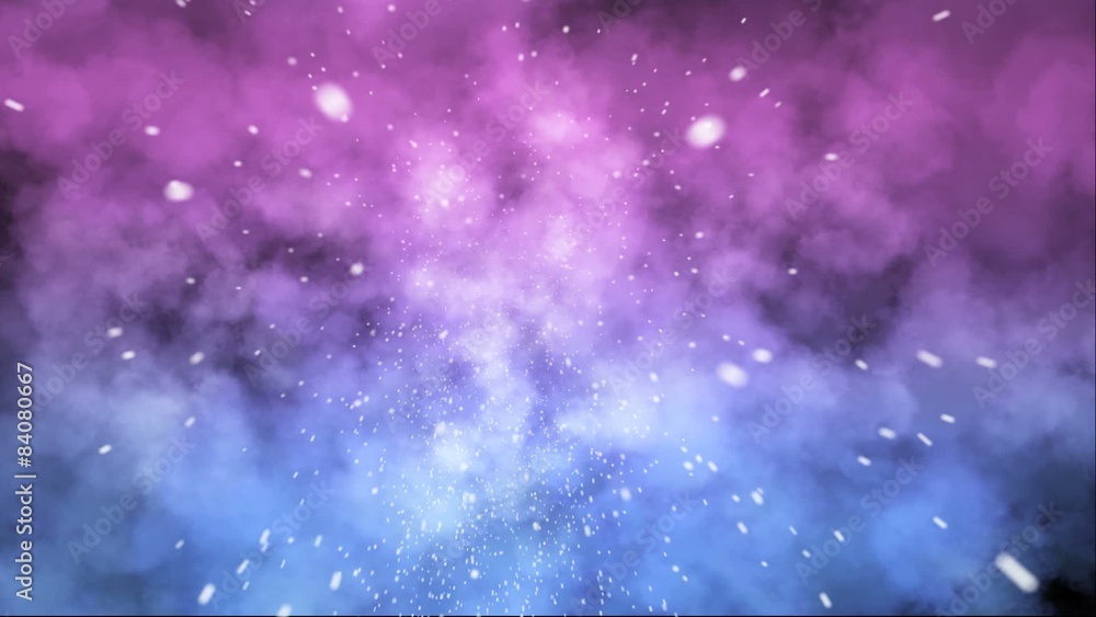 Wall mural Seamlessly loop-able purple and blue cloudscape with beautiful snow falling