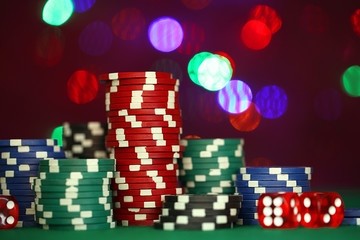 Fototapeta premium Chips for poker on shiny background