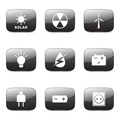Energy Sign And Symbol Square Vector Black Button Icon
