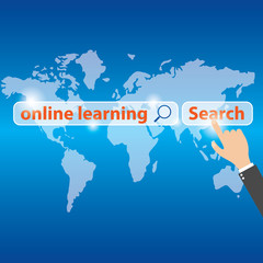 Businessman pressing button online learning on virtual screen. 