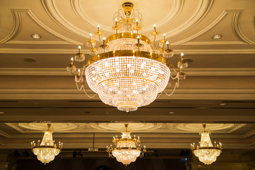beautiful crystal chandelier in ball room
