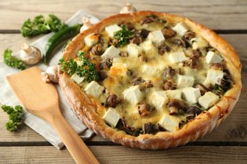 Cheese pie with mushrooms, herbs and sour creme