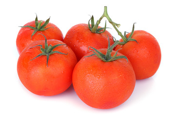 fresh tomato with drops isolated on white background