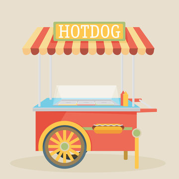Hot dog, street cart. Vector.