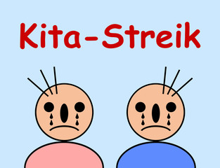 Illustration Kita-Streik Mädchen und Junge weinen
