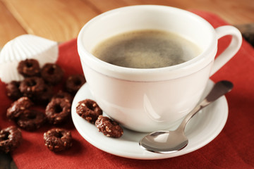 Cup of coffee on table, closeup