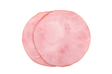 Sliced smoked ham isolated on white background