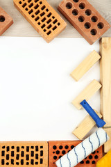 Still life with building tools and materials with space for text