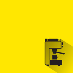 Coffee machine icons with long shadow on yellow background .