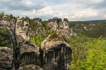 Fototapeta na wymiar Beautiful view of rocks near bridge Bastei in Saxon Switzerland