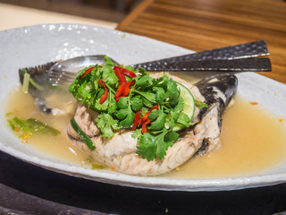 Steamed sea bass with basil, lime and chili
