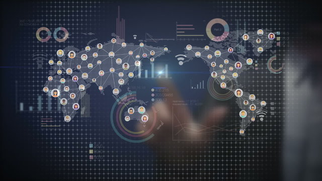 Businessman touching connected people, using technology