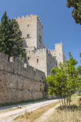 Fototapeta na wymiar Medieval castle walls on Rhodes, Greece
