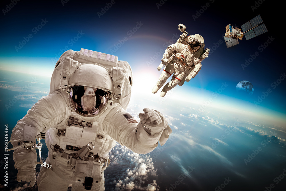 Sticker astronaut in outer space