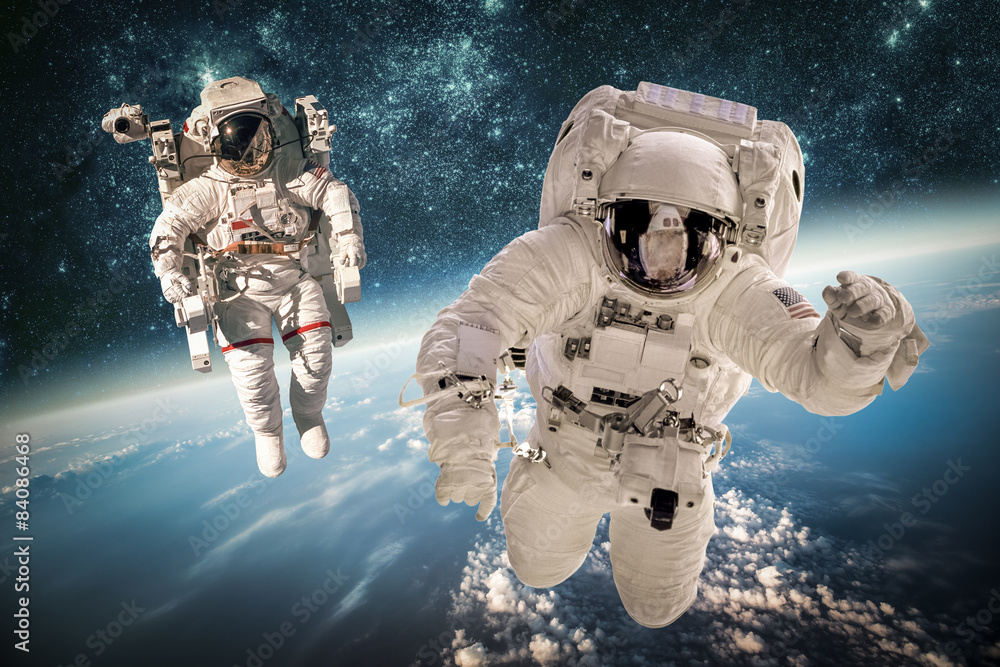 Sticker astronaut in outer space