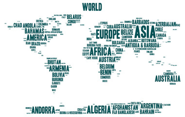Fototapeta na wymiar World map with country names