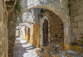 Medieval castle walls on Rhodes, Greece
