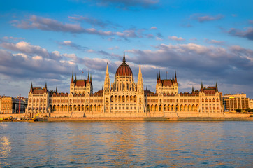Fototapeta na wymiar Budapest, Parliament of Hungary and Danube River