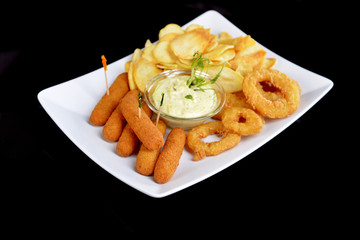 tasty fish sticks and potatoes