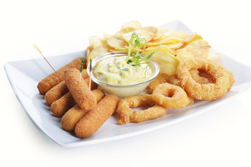 tasty fish sticks and potatoes