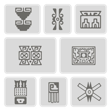 set of monochrome icons with American Indians relics (part 10)