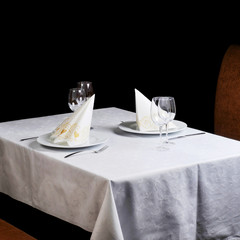 Tables set for  meal