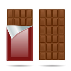 Chocolate bar. Wrapped and unwrapped vector illustration