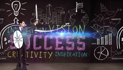 Composite image of corporate warrior