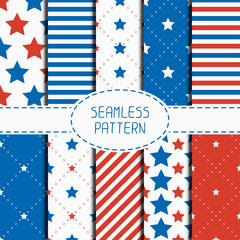Set of geometric patriotic seamless pattern with red, white - 84091874