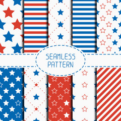Set of geometric patriotic seamless pattern with red, white