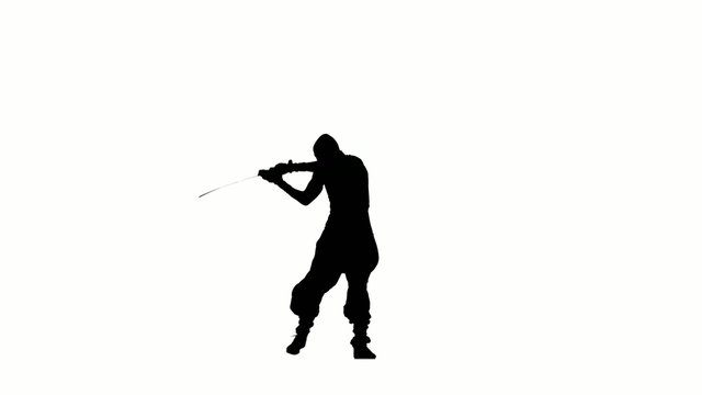 ninja stylei. slhouette of man with sword on white background