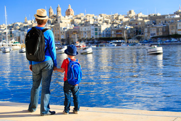 father and son looking at city of Valetta