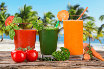 summer fruit drinks on the beach