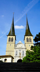 The front view of Hofkirche cathedral Lucerne