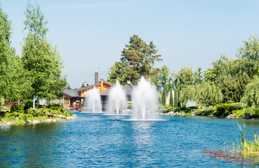Fountain in the lake in Mezhyhiria